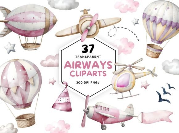 Download Pink Air Transport Watercolor Clipart - Pink Collection