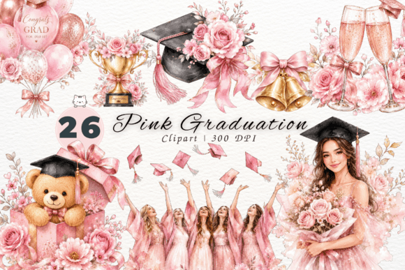 Download Pink Graduation Clipart Bundle, PNG - Pink Collection