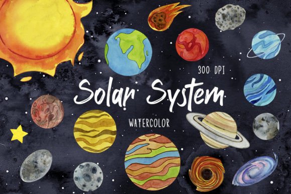 Download Watercolor Solar System Clipart, Planets - System Collection
