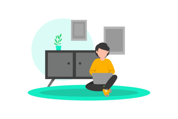 Download Illustration of Working with a Laptop - Working Collection